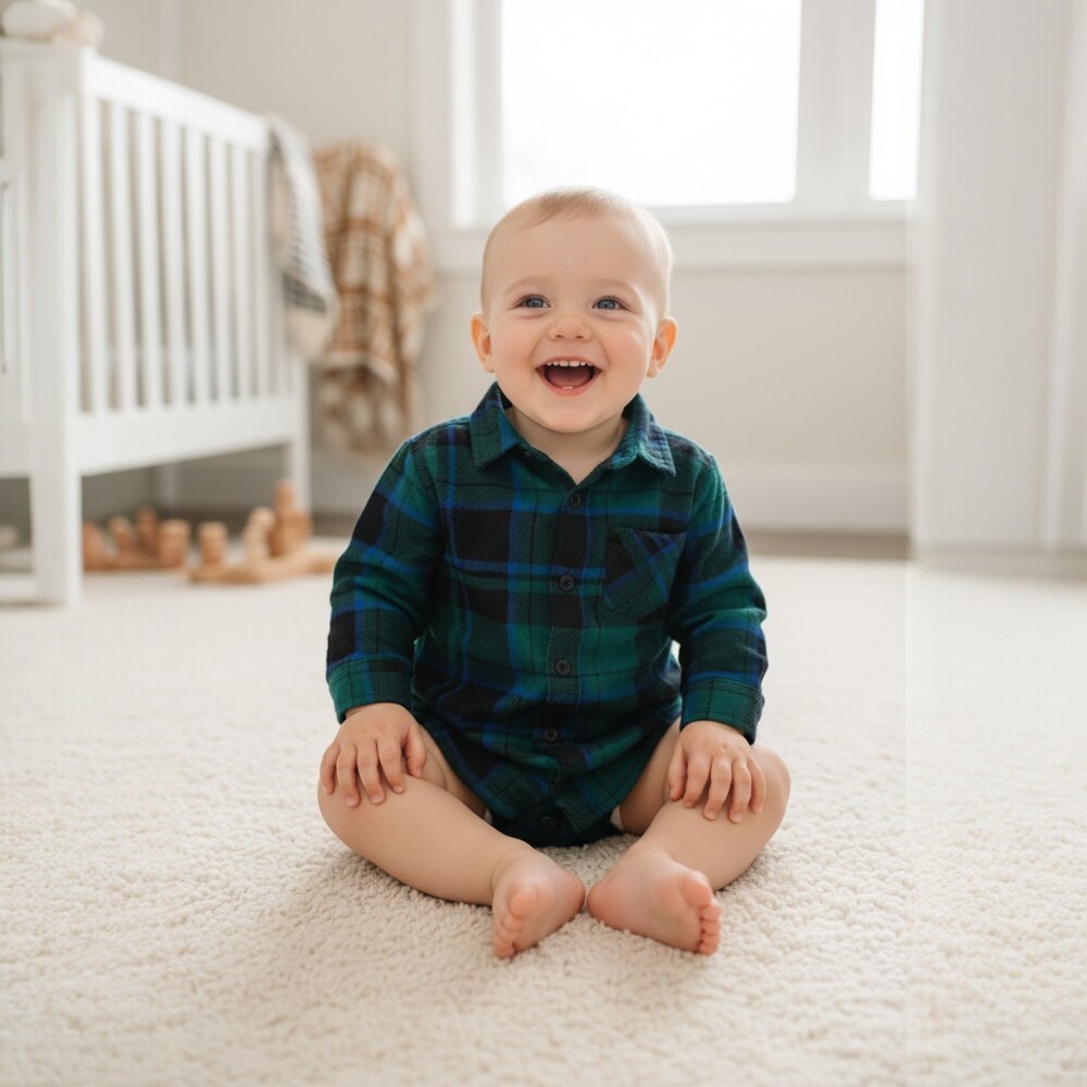 Green Flannel Check Romper Green Flannel Check Romper