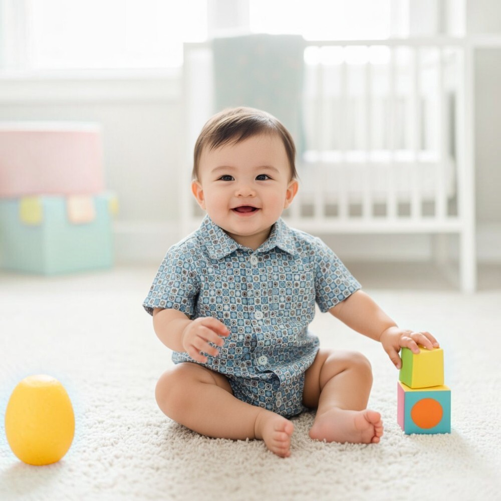 Multi Blue Short Sleeve Romper Multi Blue Short Sleeve Romper
