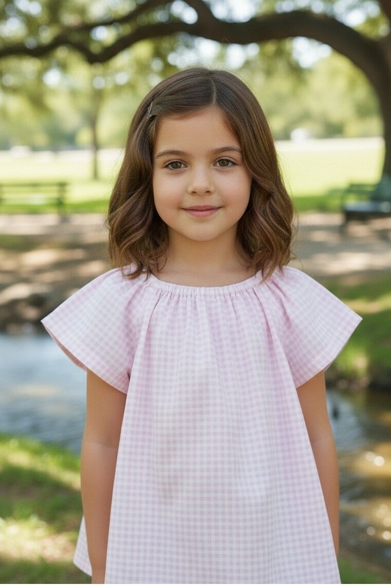 Pink Check Peasant Top Short sleeve Pink Check Peasant Top Short sleeve