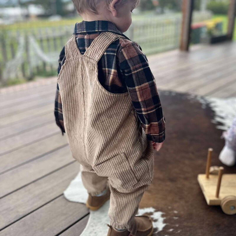 Corduroy Clip Overalls - Latte 3