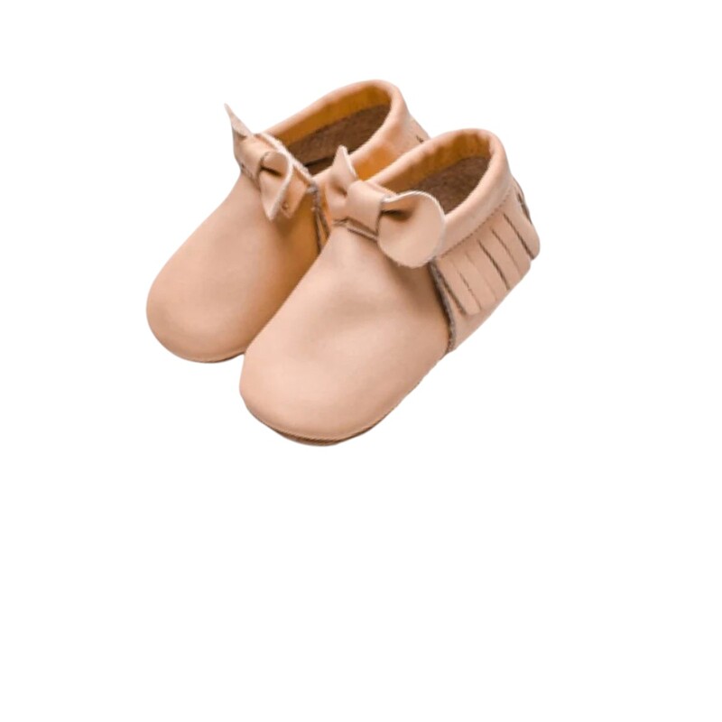 Leather Moccasin with Bow - Apricot