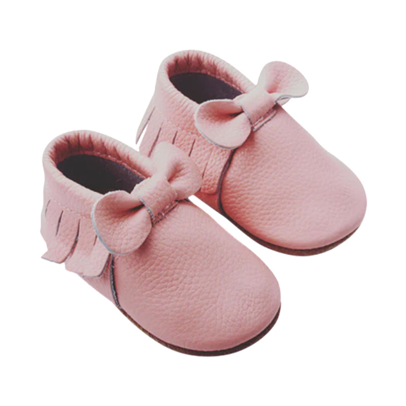Leather Moccasins with Bow - Pink