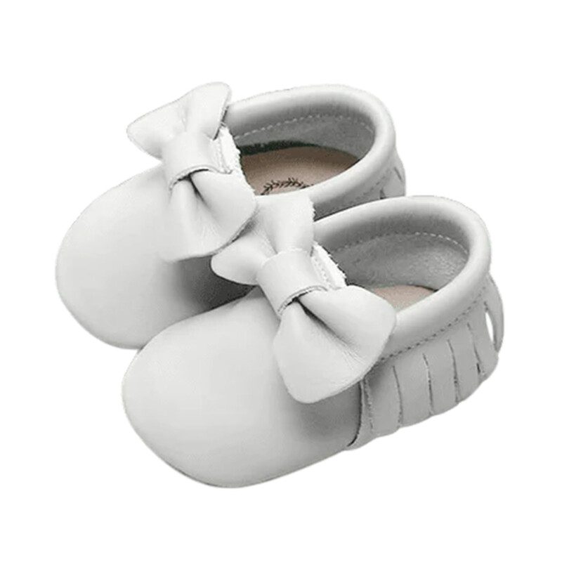 Leather Moccasins with Bow - White