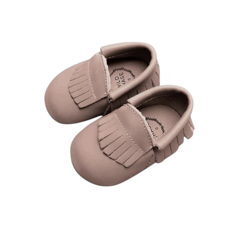 Leather Moccasins with Frill - Blush