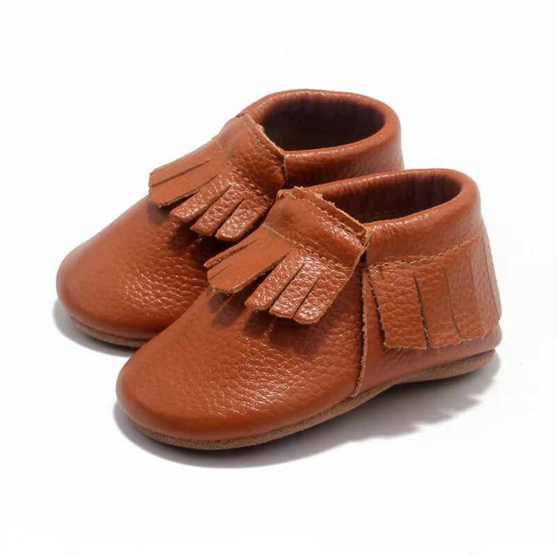 Leather Moccasins with Frill - Brown