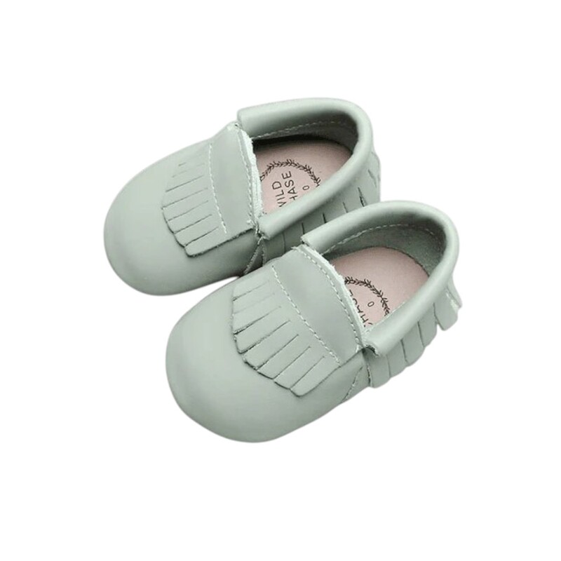 Leather Moccasins with Frill - Sage