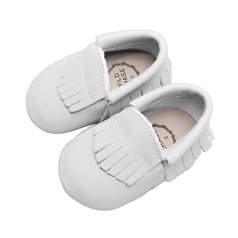 Leather Moccasins with Frill - White