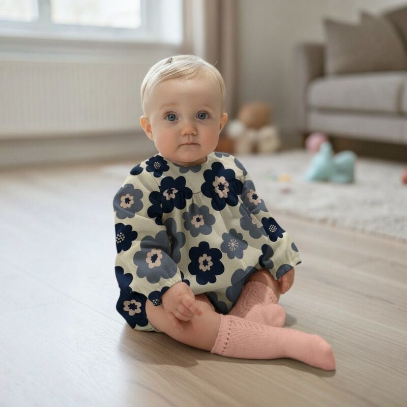 Navy and Pink Floral Romper