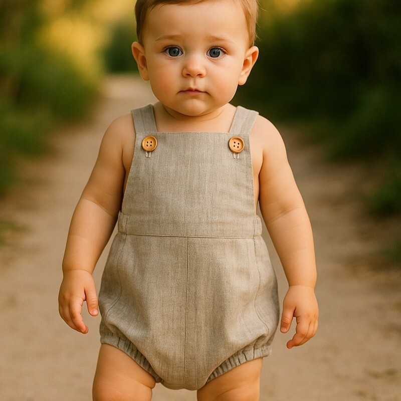 Oatmeal Linen Retro Romper