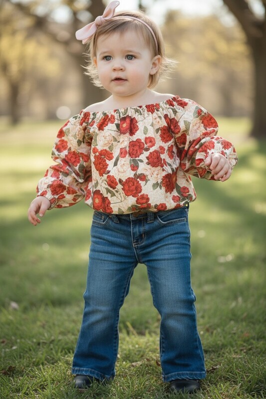 Red Floral Peasant top